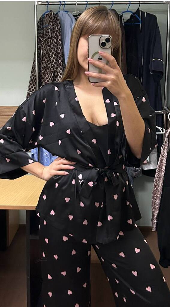 Комплект жіночий халат+майка+штани шовк Армані 142004