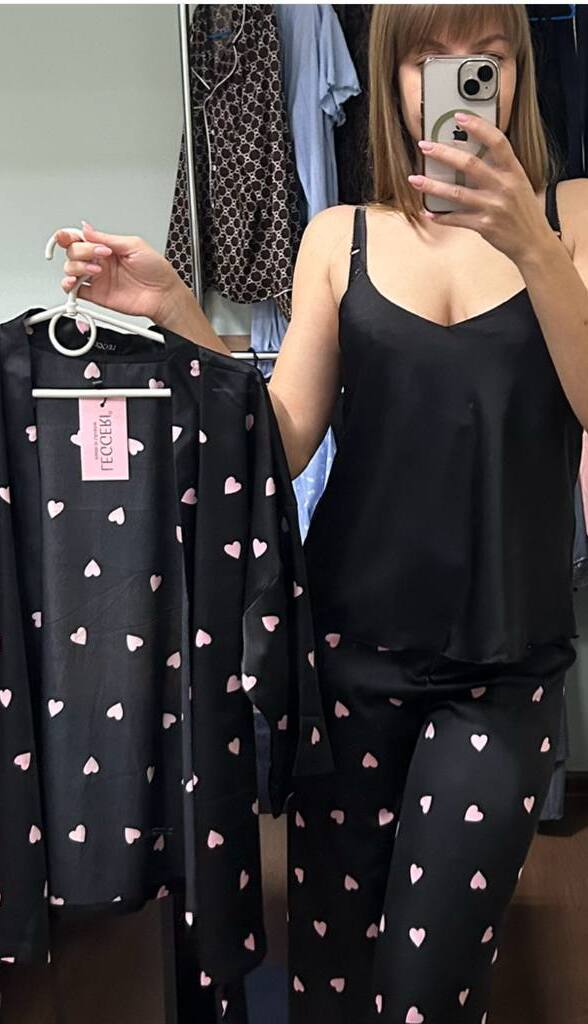 Комплект жіночий халат+майка+штани шовк Армані 142004